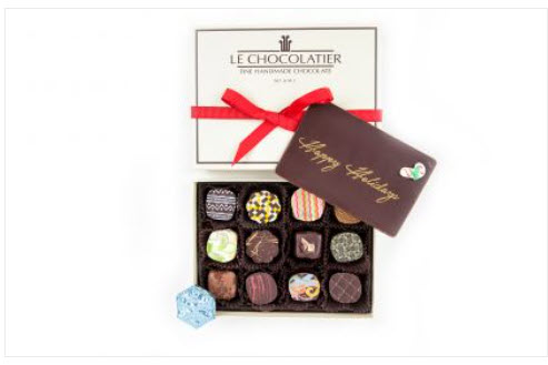 12 truffle, incl. eggnog, pumpkin spice! A choco plaque - Happy Holidays & foil wrap choco snowflake