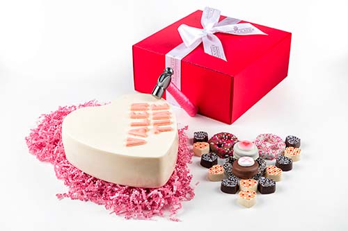 White Chocolate Edible Heart – cheesecake, vanilla truffles, Oreos, dip pretzels, VALENTINE & hammer