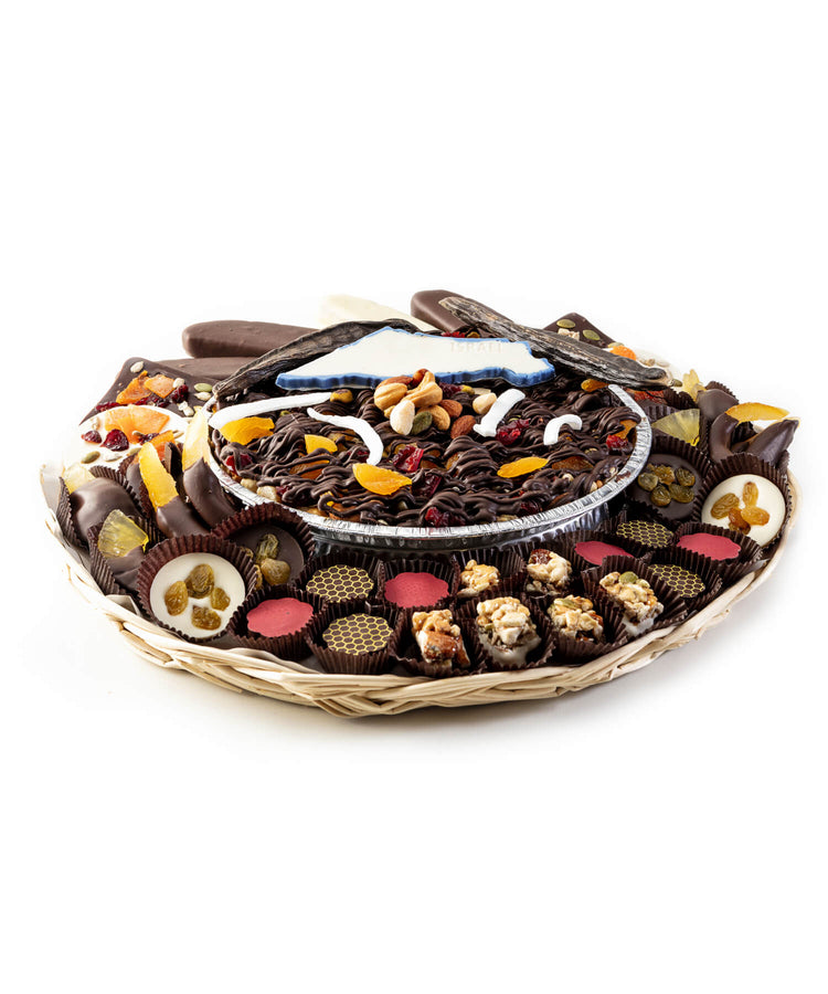 Nuts Chocolate and fruit platter for Tu B'Shvat