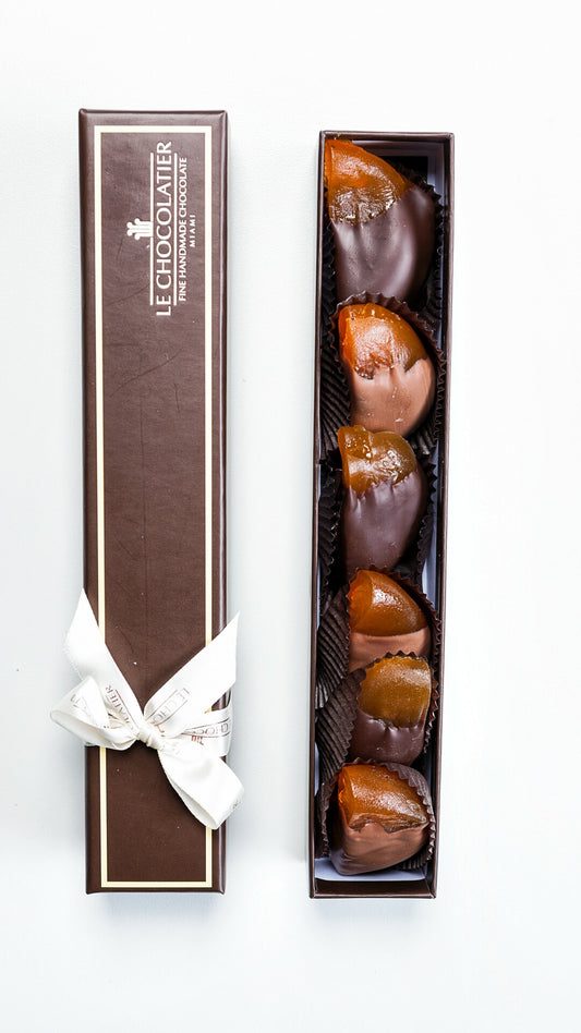 6 PIECE BOX CHOCOLATE DIPPED AUSTRALIAN GLACE APRICOTS