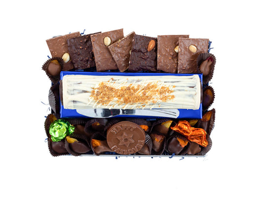 22oz. Hazelnut Praline Log - chocolate bark & dip dry fruits. Foil cvrd Frog, Locust & Passover plaq