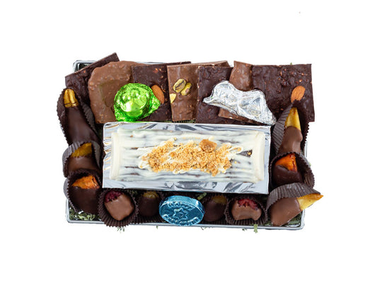 6oz. Hazelnut Praline Log - chocolate bark & dip dry fruits. Foil cvrd Frog, Locust, & Passover plaq