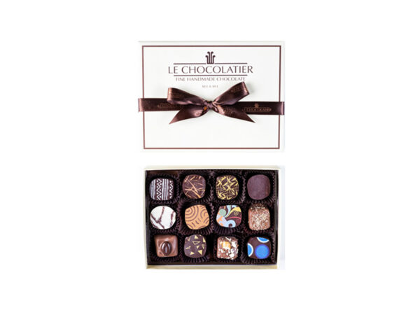 12 PC BOX OF TRUFFLES in 8 delicious flavors, from: Dark to White, Crème, Raspberry, Carmel & PButtr