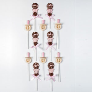 12 Sweet baby rattle & pacifier pops. 6 milk chocolate & 6 white chocolate, or state your preference