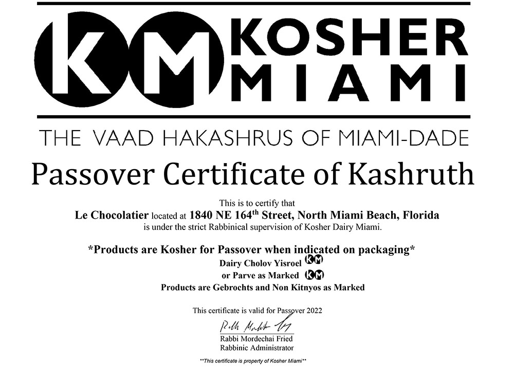 Kosher Certificate Passover 2022